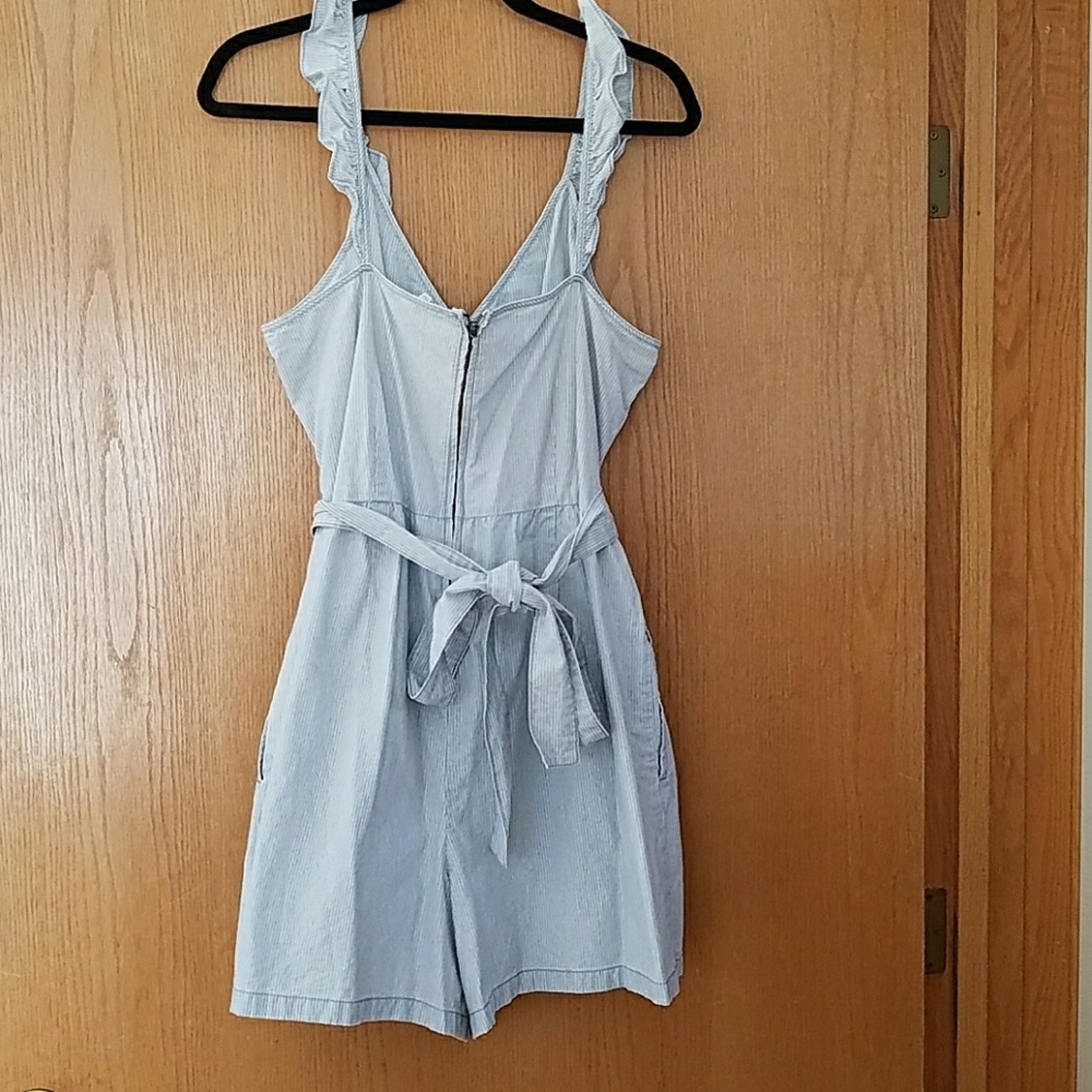 NWOT Madewell striped chambray ruffle short romper - Picture 2 of 3